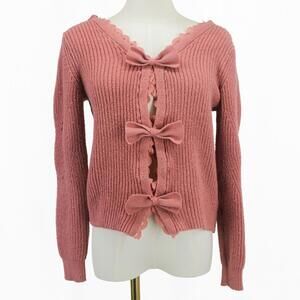 Coquette Coral Pink Cardigan Pullover with Bows